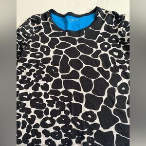 Chico’s Zenergy  Black and White Animal Print Top long sleeve bead accents